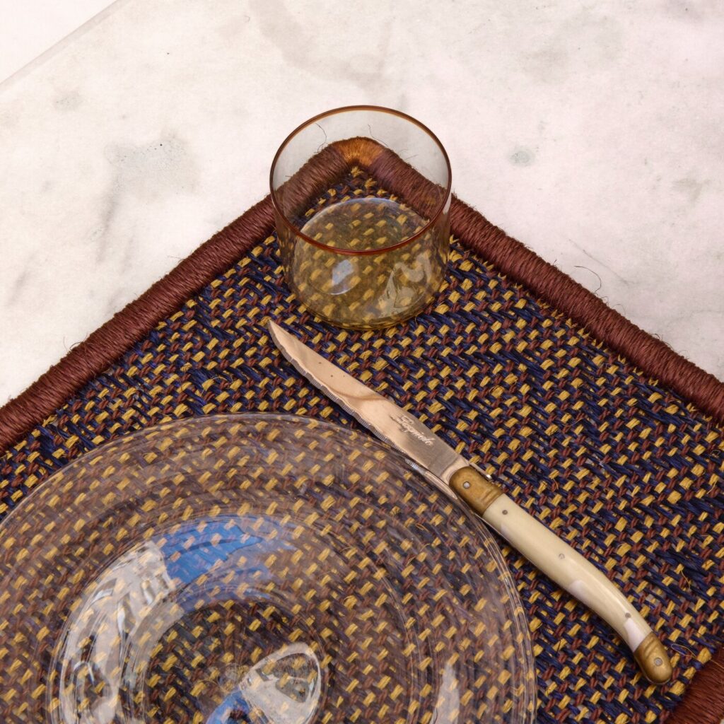 Adorabold - Placemats Set of Two - Red Brown, Blue, Mustard Yellow, Copper Corners
