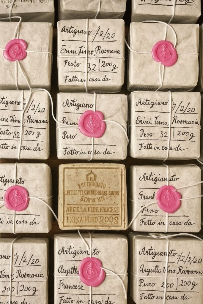 Confezione artigianale con ceralacca — saponi, conserve, prodotti d'autore tracciabili.