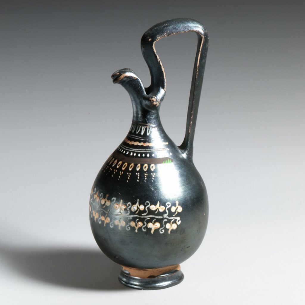 Terracotta oinochoe (jug) — Greek, South Italian, Apulian, Canosan ca. 350–330 BCE
