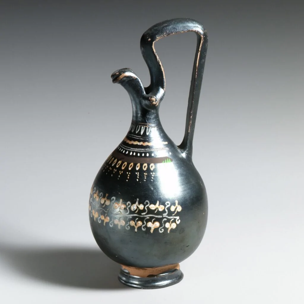 Terracotta oinochoe (jug) — Greek, South Italian, Apulian, Canosan ca. 350–330 BCE