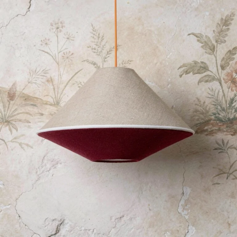 Paralume di tessuto Losange beige e rosso bordino bianco Rima Fonti