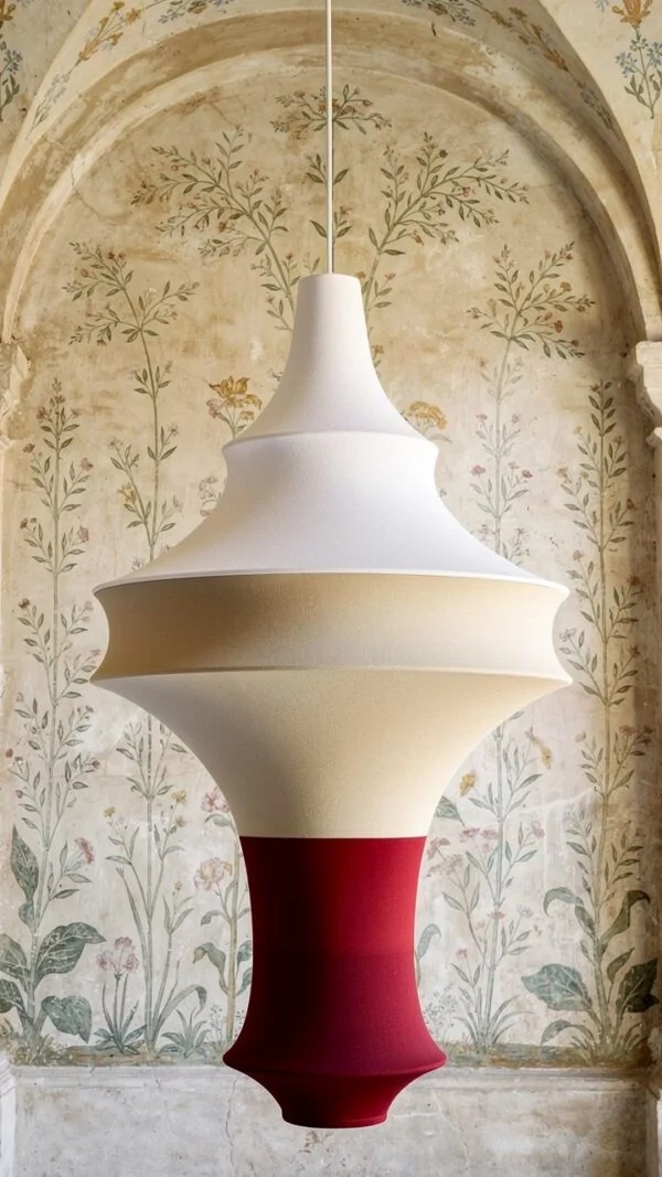 Paralume di tessuto Losange a pagoda bianco beige rosso Rima Fonti
